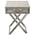 Empire Art Direct Silver Lizard Exotic Leather Side Table with Stainless Steel Legs K-D EXL-1002-02SLV-SS